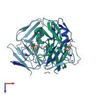 PDB entry 3f4f coloured by chain, top view.