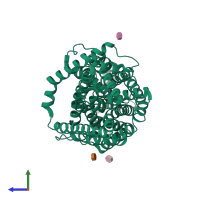 PDB entry 3f4j coloured by chain, side view.