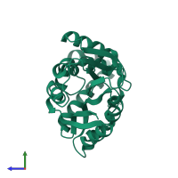 PDB entry 3f4k coloured by chain, side view.