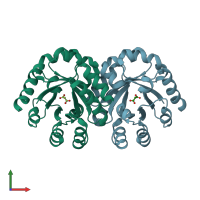 PDB entry 3f4w coloured by chain, front view.