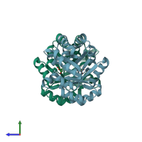 PDB entry 3f4w coloured by chain, side view.