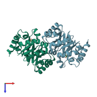 PDB entry 3f4w coloured by chain, top view.