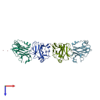 PDB entry 3f59 coloured by chain, top view.