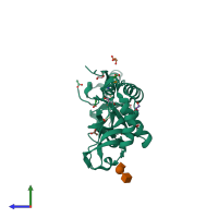 PDB entry 3f5a coloured by chain, side view.