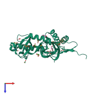 PDB entry 3f5a coloured by chain, top view.