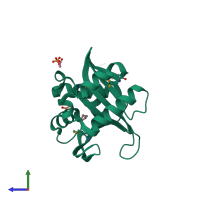 PDB entry 3f5b coloured by chain, side view.