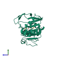 PDB entry 3f5d coloured by chain, side view.