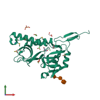 PDB entry 3f5e coloured by chain, front view.