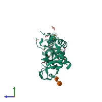 PDB entry 3f5e coloured by chain, side view.