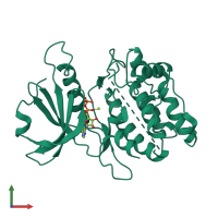 PDB entry 3f5g coloured by chain, front view.