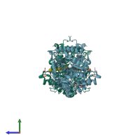 PDB entry 3f5k coloured by chain, side view.