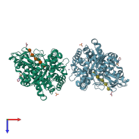 PDB entry 3f5k coloured by chain, top view.