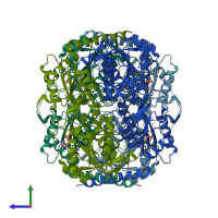 PDB entry 3f5m coloured by chain, side view.