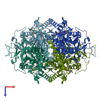 PDB entry 3f5m coloured by chain, top view.