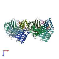 PDB entry 3f5o coloured by chain, top view.