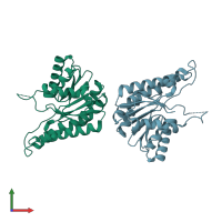 PDB entry 3f5q coloured by chain, front view.