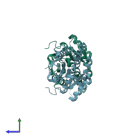 PDB entry 3f5q coloured by chain, side view.