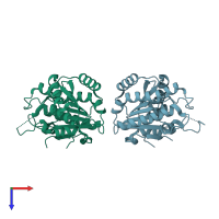 PDB entry 3f5q coloured by chain, top view.