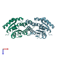 PDB entry 3f5s coloured by chain, top view.