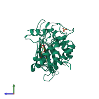 PDB entry 3f5u coloured by chain, side view.