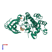 PDB entry 3f5u coloured by chain, top view.