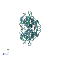 PDB entry 3f5v coloured by chain, side view.