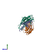 PDB entry 3f5w coloured by chain, side view.