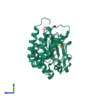 Monomeric assembly 2 of PDB entry 3f66 coloured by chemically distinct molecules, side view.