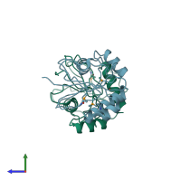 PDB entry 3f6a coloured by chain, side view.