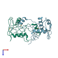 PDB entry 3f6a coloured by chain, top view.