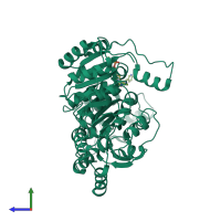 PDB entry 3f6b coloured by chain, side view.
