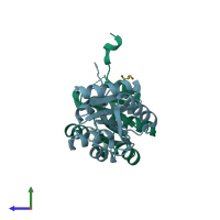 PDB entry 3f6c coloured by chain, side view.