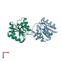 PDB entry 3f6c coloured by chain, top view.