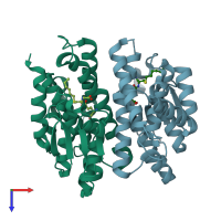 PDB entry 3f6d coloured by chain, top view.