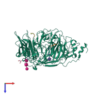 Hetero dimeric assembly 1 of PDB entry 3f6k coloured by chemically distinct molecules, top view.