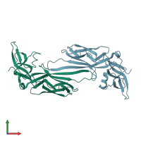 PDB entry 3f6l coloured by chain, front view.