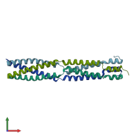 PDB entry 3f6n coloured by chain, front view.