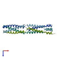 PDB entry 3f6n coloured by chain, top view.