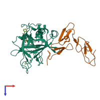 PDB entry 3f6u coloured by chain, top view.