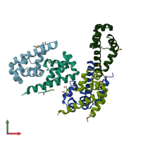 PDB entry 3f6w coloured by chain, front view.