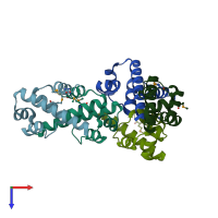 PDB entry 3f6w coloured by chain, top view.