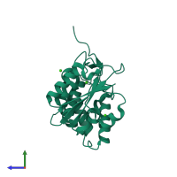 PDB entry 3f6y coloured by chain, side view.