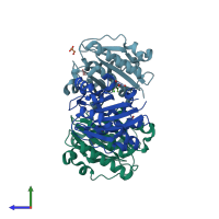 PDB entry 3f78 coloured by chain, side view.