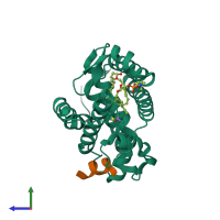 PDB entry 3f7d coloured by chain, side view.