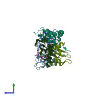PDB entry 3f7g coloured by chain, side view.