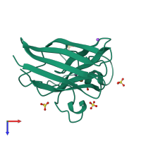 PDB entry 3f7k coloured by chain, top view.