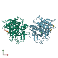 PDB entry 3f7o coloured by chain, front view.