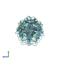 PDB entry 3f7o coloured by chain, side view.