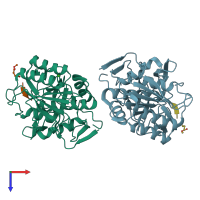 PDB entry 3f7o coloured by chain, top view.