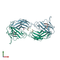 PDB entry 3f7q coloured by chain, front view.